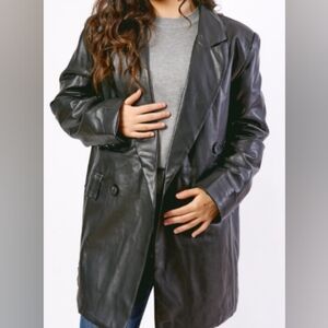 SHEIN Black Faux Leather Double Breasted Retro Style Jacket Misses Medium